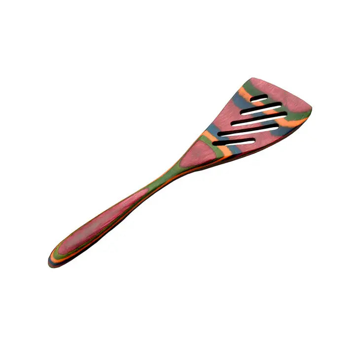 Island Bamboo Pakka Wood Mini Slotted Spatula 8'', Multiple Colors